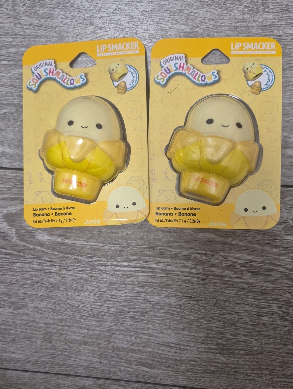 2x Lip Smacker Original Squishmallows Junie Banana Flavor Lip Balm Yellow 7.4g